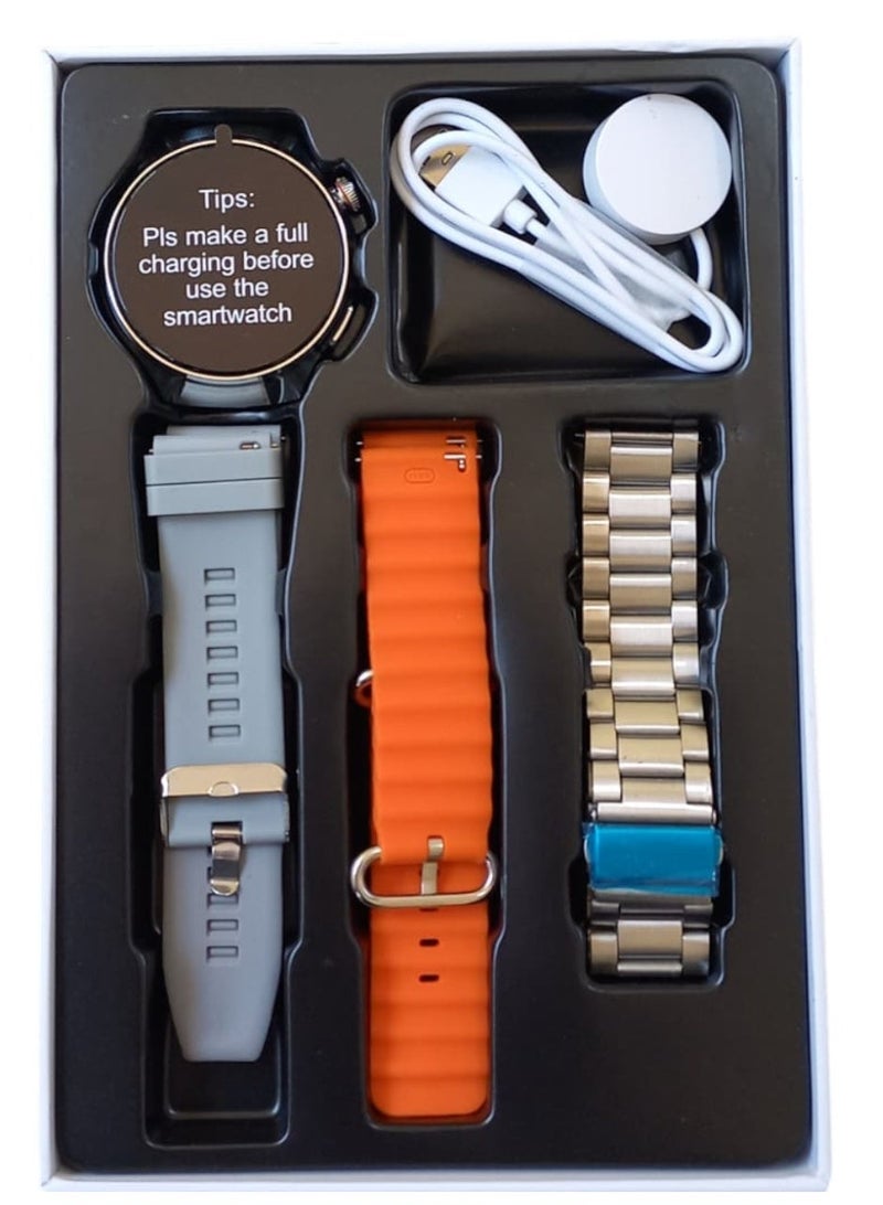 MK53 Smart Watch with Curved HD AMOLED Screen, Smart Phone Connection, Bluetooth, Multiple Sport Modes, Health Tracking Features, 3 Pairs Included with Switching - Image 3